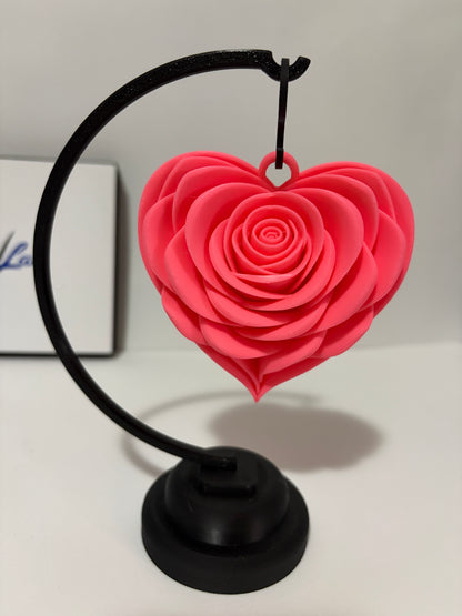 Escultura de Rosa em Coração Rosa com Suporte