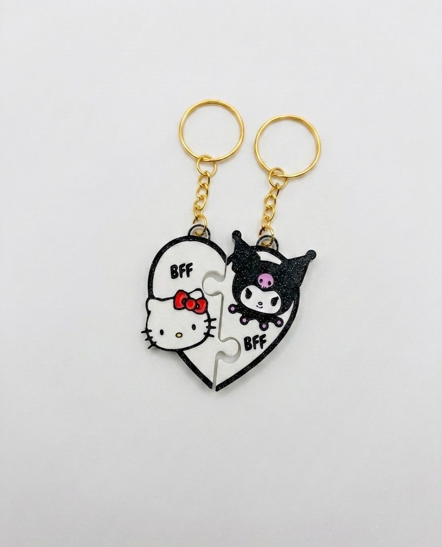 Conjunto Porta-Chaves Puzzle 6cm em PLA – Hello Kitty & Kuromi (2 Unidades)