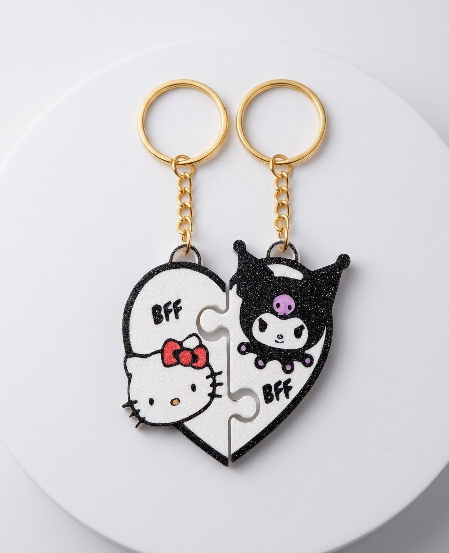 Conjunto Porta-Chaves Puzzle 6cm em PLA – Hello Kitty & Kuromi (2 Unidades)